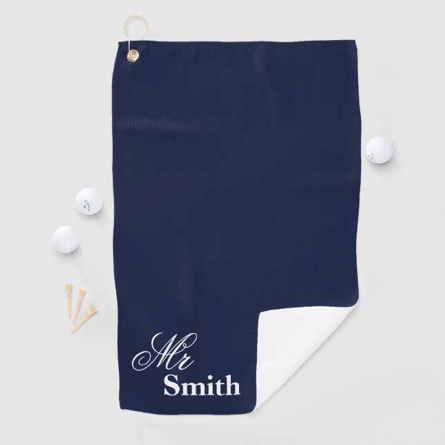 Serviette De Golf M. personnalisé Name Navy White Smith (En situation)