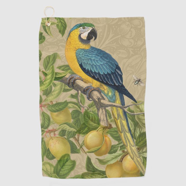 Serviette De Golf Macaw Blue Jaune Tropical Jungle Antique (Devant)