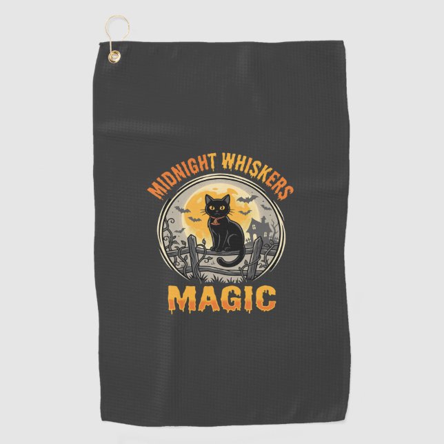 Serviette De Golf Magie de Chat Noir sous Clair de Lune d'Halloween (Devant)