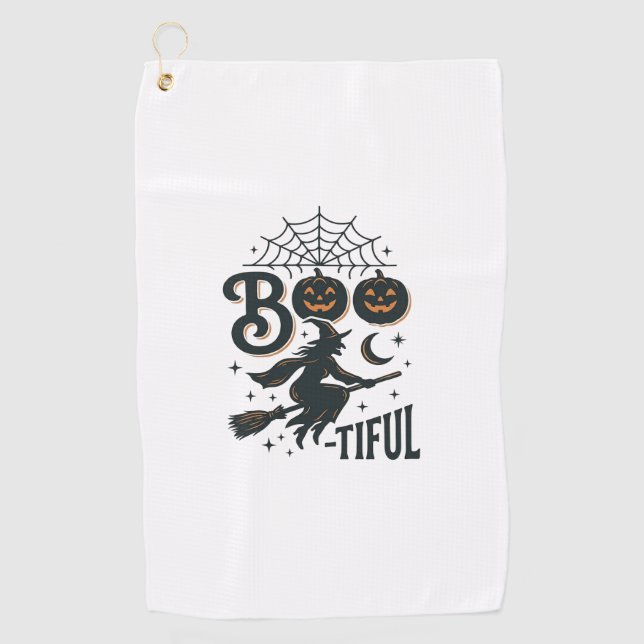 Serviette De Golf Magnifique sorcière Halloween design de gravure vi (Devant)