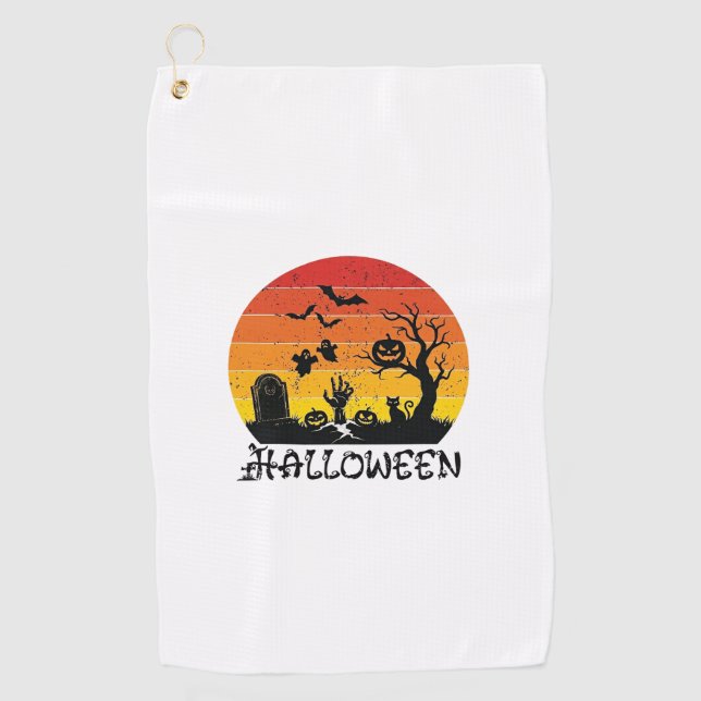 Serviette De Golf Main de zombie Halloween Pierre tombale Arbre Chat (Devant)