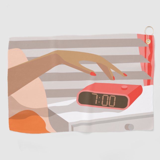 Serviette De Golf Main des femmes poussant le bouton snooze du révei (Horizontal)