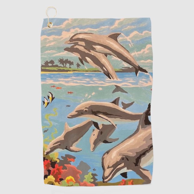 Serviette De Golf Main Painted by Number | Dolphins | (Devant)
