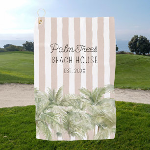 Serviette De Golf Maison de plage aux bandes beige et palmiers tropi