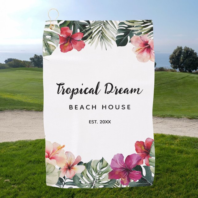 Serviette De Golf Maison de plage botanique florale tropicale aquare (In situ)