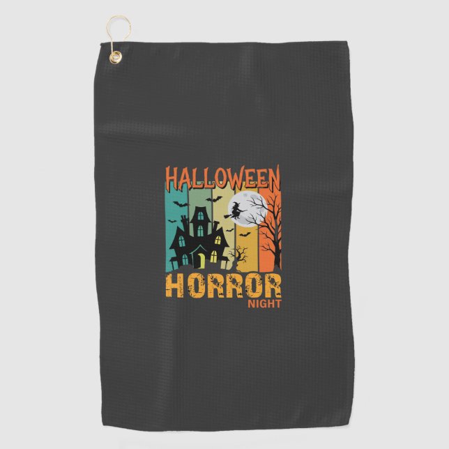 Serviette De Golf Maison hantée de la nuit d'horreur d'Halloween Vec (Devant)