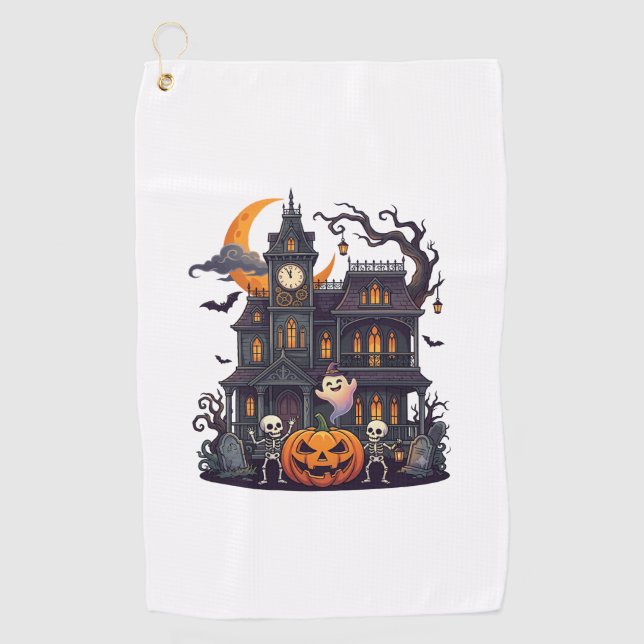 Serviette De Golf Maison Hantée Halloween Squelettes Citrouille Fant (Devant)