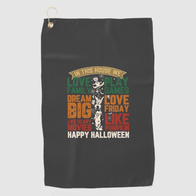 Serviette De Golf Maison Joyeux Halloween Monstres Toiles d'araignée (Devant)
