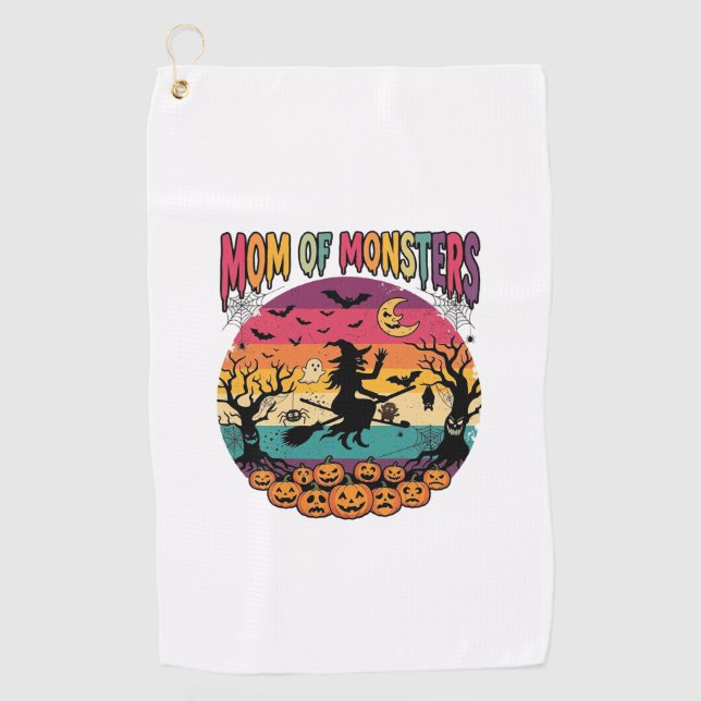 Serviette De Golf Maman Monstres Halloween Sorcière Citrouilles Chau (Devant)