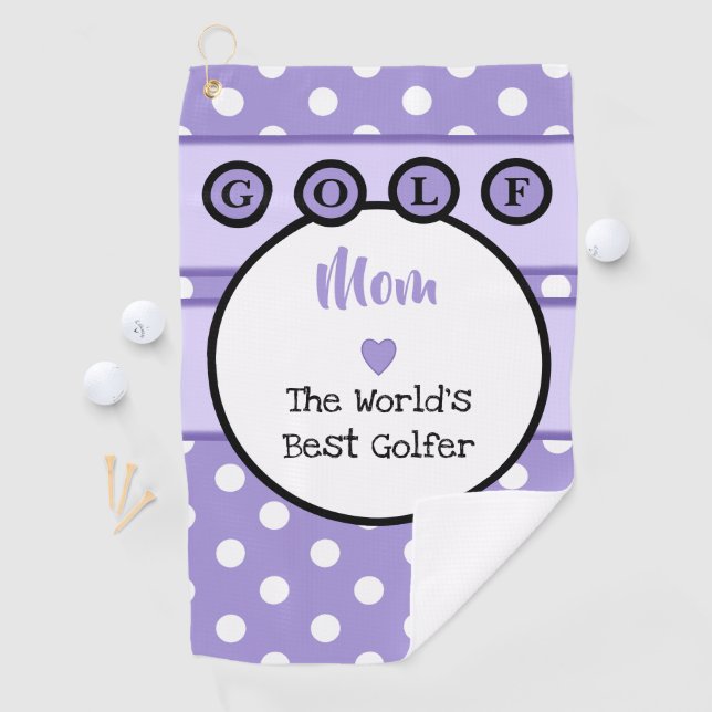 Serviette De Golf Maman violette et lilas avec rayures et pois (En situation)