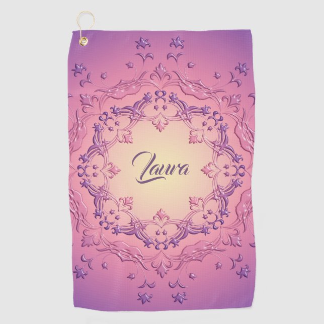 Serviette De Golf Mandala à fleurs ethniques. Couronne florale (Devant)