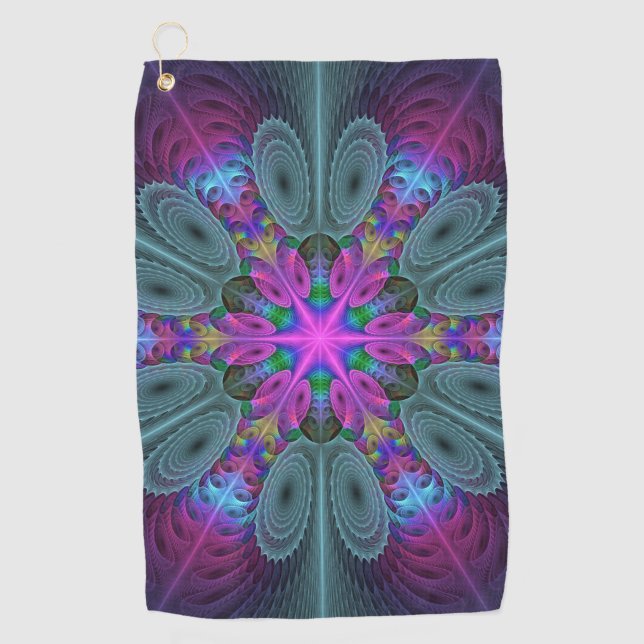 Serviette De Golf Mandala Colorful Striant Fractal Art Kaleidoscope (Devant)