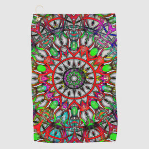 Serviette De Golf Mandala de kaléidoscope anormal vert rouge