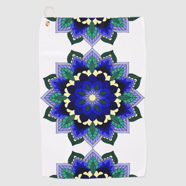 Serviette De Golf Mandala Motif 02 en bleu foncé (Devant)