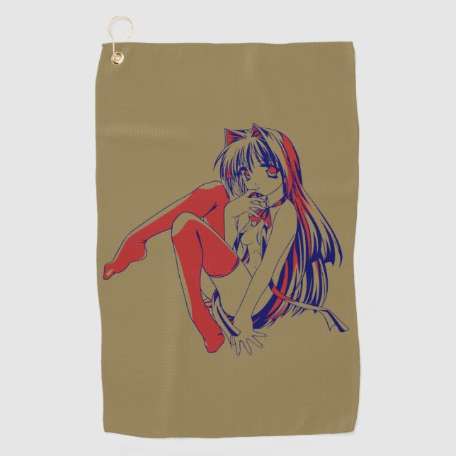 Serviette De Golf Manga américain Neko Chatte fille Mignon Anime (Devant)