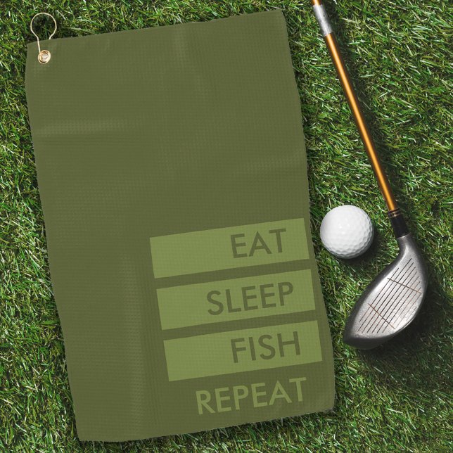 Serviette De Golf Mangez du poisson de sommeil Répéter la pêche vert (Créateur téléchargé)