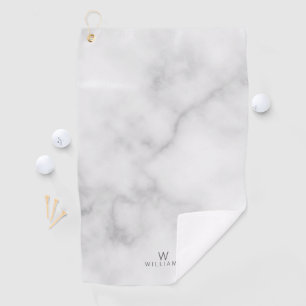 Serviette De Golf Marbre blanc avec monogramme et nom personnalisés
