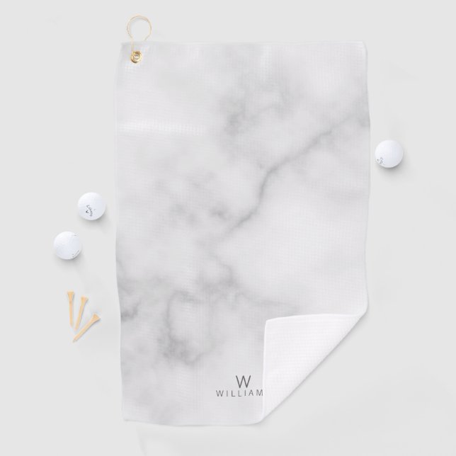 Serviette De Golf Marbre blanc avec monogramme et nom personnalisés (En situation)