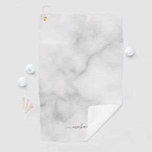 Serviette De Golf Marbre blanc de nom personnalisé de script moderne