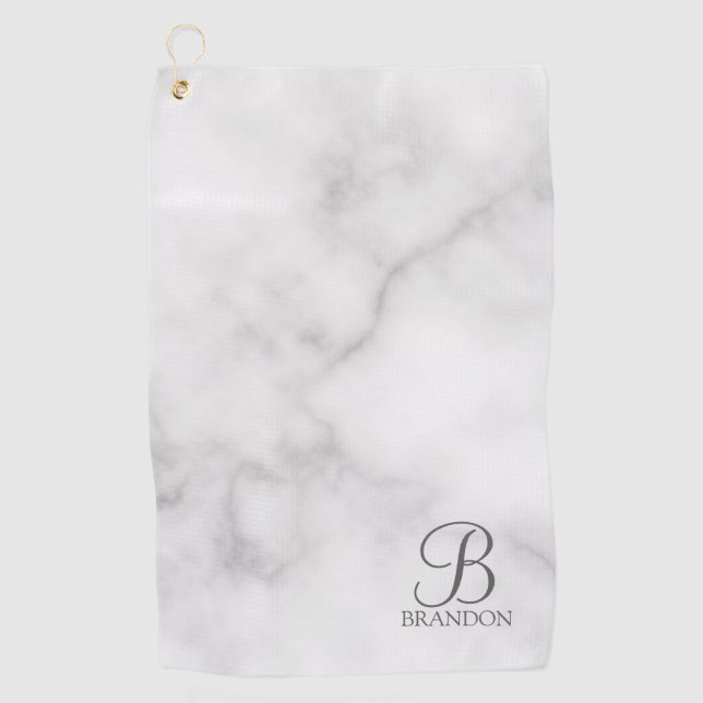 Serviette De Golf Marbre blanc de script personnalisé Monogramme et  (Devant)