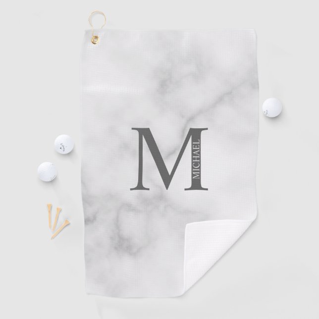 Serviette De Golf Marbre blanc Monogramme personnalisé et nom (En situation)