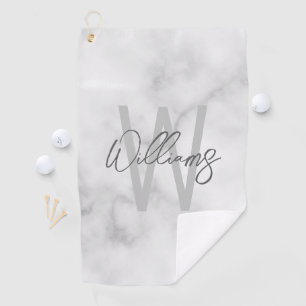 Serviette De Golf Marbre blanc Script Monogramme personnalisé et nom