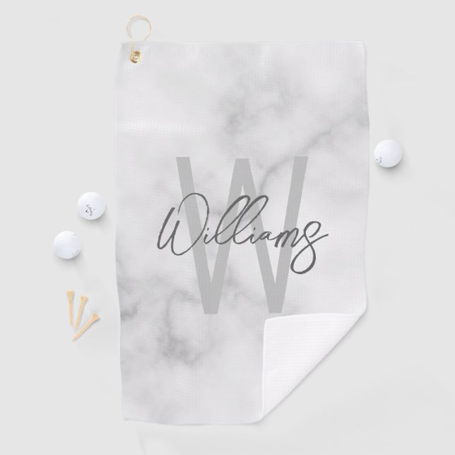 Serviette De Golf Marbre blanc Script Monogramme personnalisé et nom (En situation)