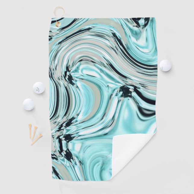 Serviette De Golf marbre chic tourbillons menthe aqua bleu ondulatio (En situation)