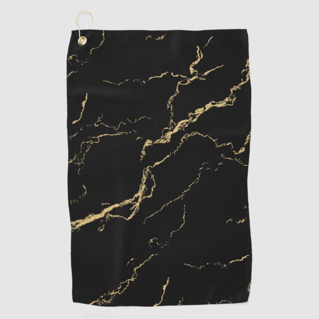 Serviette De Golf Marbre noir et or (Devant)