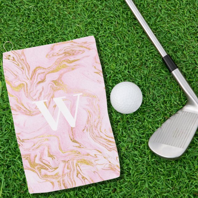 Serviette De Golf Marbre Parties scintillant or rose Monogramme (Créateur téléchargé)