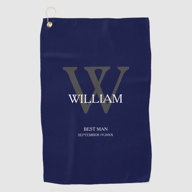 Serviette De Golf Mariage Best Man Cadeau Élégant Monogramme bleu ma (Devant)