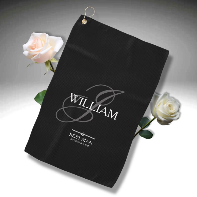 Serviette De Golf Mariage Best Man Cadeau Monogramme Nom Cool modern (For the Weddings Best Man Gift: Monogram & Name plus Date Modern Golf Towel.)