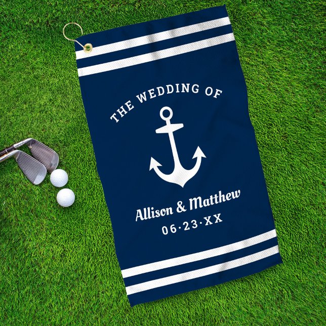 Serviette De Golf Mariage bleu marine Monogram Ancre de bateau (Créateur téléchargé)