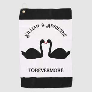 Serviette De Golf Mariage gothique Baiser Black Swans Personnalisé
