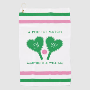 Serviette De Golf Mariage Vert et Rose Prépa Pickleball