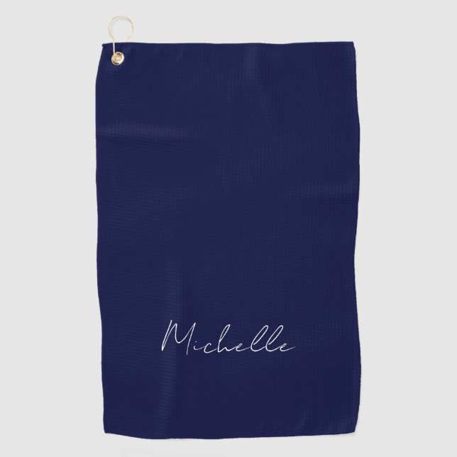 Serviette De Golf Marine Bleu Couleur Plaque Moderne Nom Propre Call (Devant)
