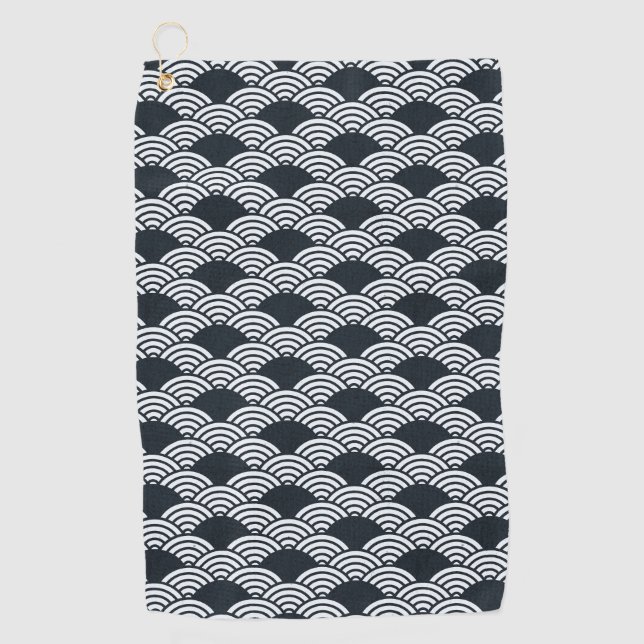 Serviette De Golf Marine bleu et blanc Seigaiha vagues motif (Devant)