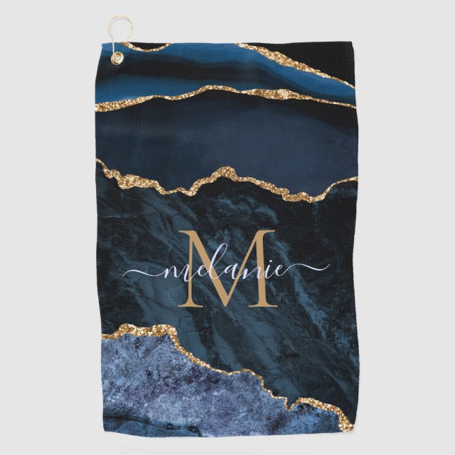 Serviette De Golf Marine Blue Gold Marbre Votre Lettre Nom Golf Serv (Devant)