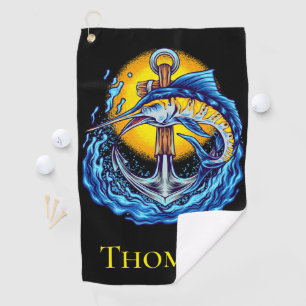 Serviette De Golf Marlin bleu, Ancre, vagues et soleil