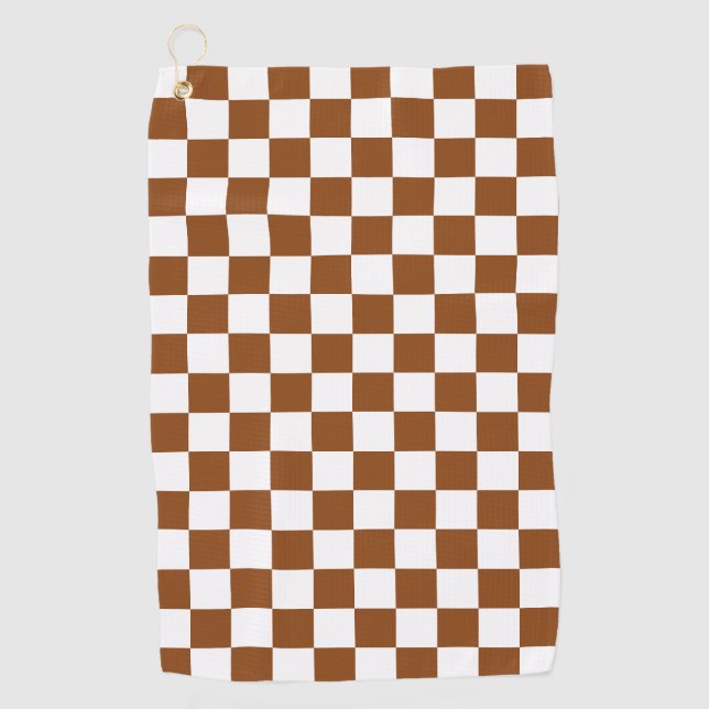 Serviette De Golf Marron et Blanc à Carreaux  (Devant)