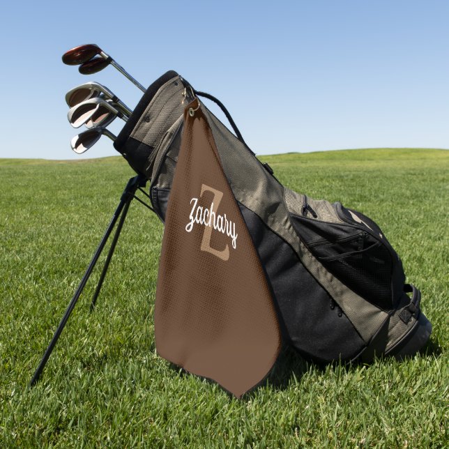 Serviette De Golf Marron Tan Blanc Monogramme Personnalisé (Vert)