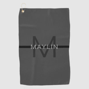 Serviette De Golf Masculine élégant gris foncé Nom et monogramme