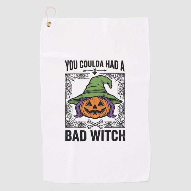 Serviette De Golf Méchante Sorcière Drôle de Citrouille d'Halloween  (Devant)