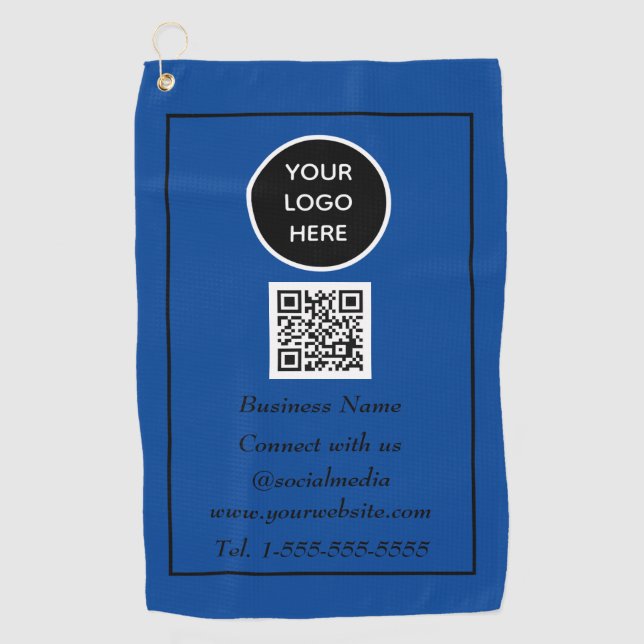 Serviette De Golf Médias sociaux QR Code Scannable Blue Professional (Devant)