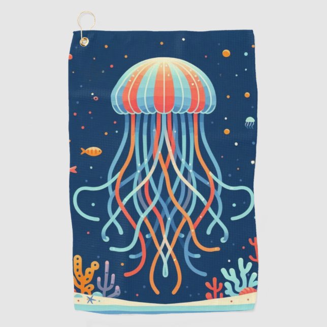 Serviette De Golf méduse marine/plage/côtière (Devant)