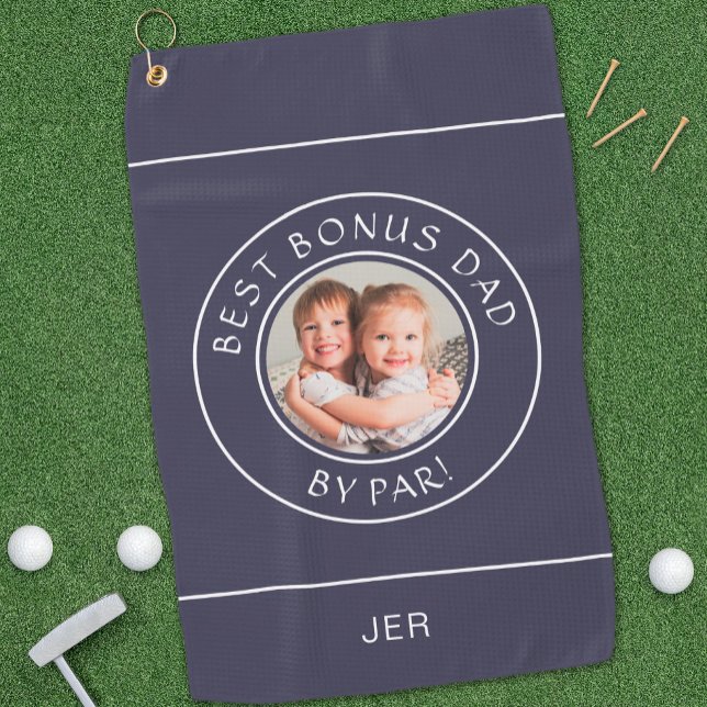 Serviette De Golf Meilleur Bonus Papa Par Par Golfer Photo Cadeau Bl (Best Bonus Dad By Par Golfer Photo Gift Blue White Golf Towel)