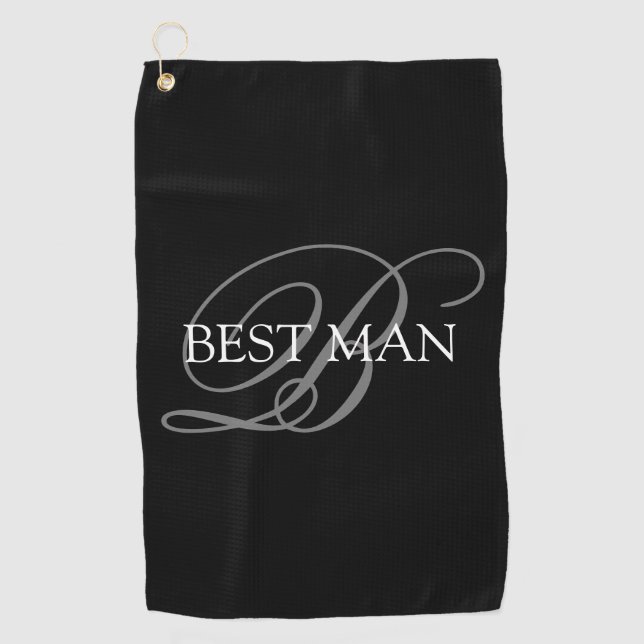 Serviette De Golf Meilleur homme Monogramme gris noir (Devant)