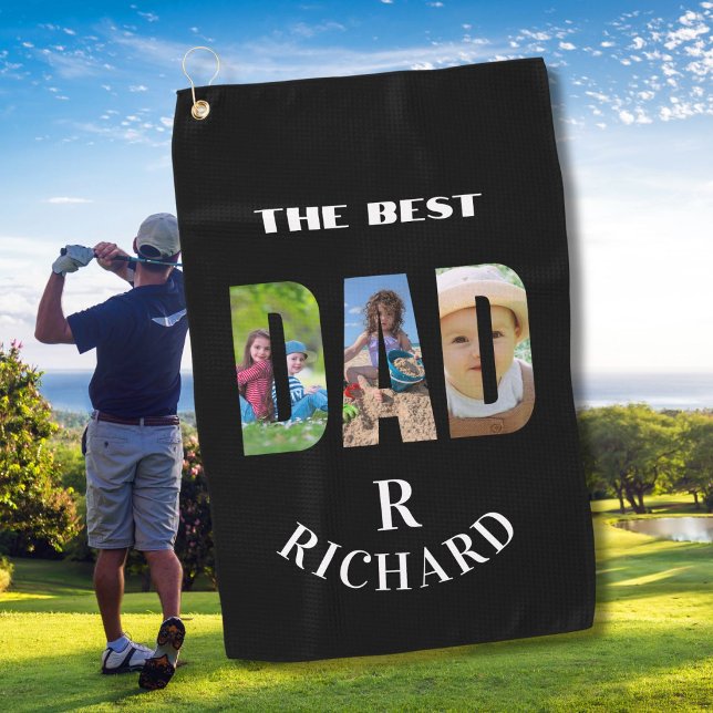 Serviette De Golf Meilleur Papa 3 Photos Monogramme Nom   (Créateur téléchargé)