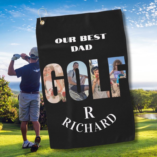 Serviette De Golf Meilleur Papa 4 Photos Monogramme Nom   (Créateur téléchargé)