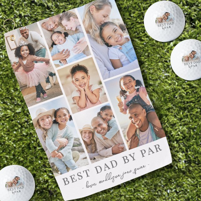 Serviette De Golf Meilleur Papa Collage de Photos Père (Best Dad By Par Photo Collage Father Golf Towel )